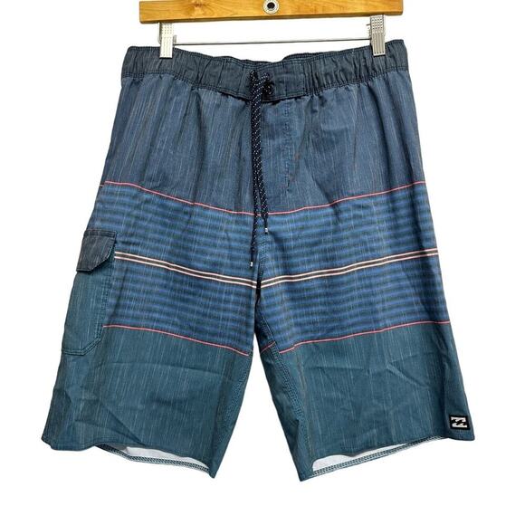Billabong Recycler Layback Board Shorts Blue Stripe Men Medium Pockets - Picture 1 of 7